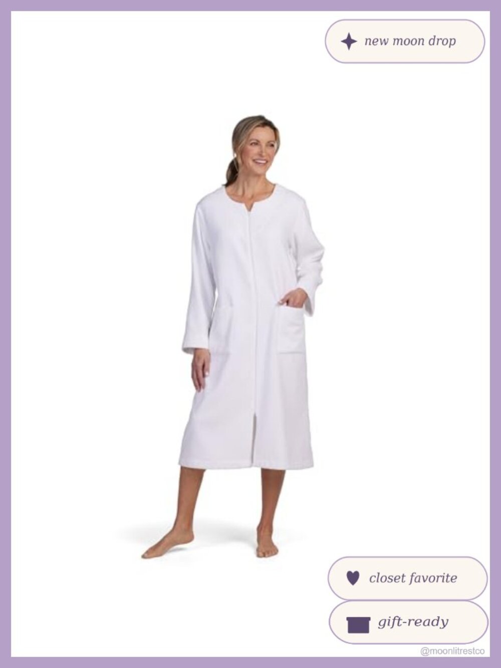 Terry Knit Long Robe Cotton Zip Front Sleepwear Loungewear Pockets Long Sleeves